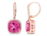 16.85 Carat (ctw) Pink Topaz & White Sapphire Drop Leverback Earrings in Rose Plated Sterling Silver